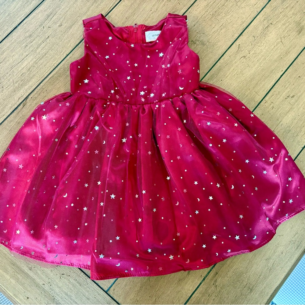 Popatu Foil Stars Overlay Burgundy Dress, 18 months